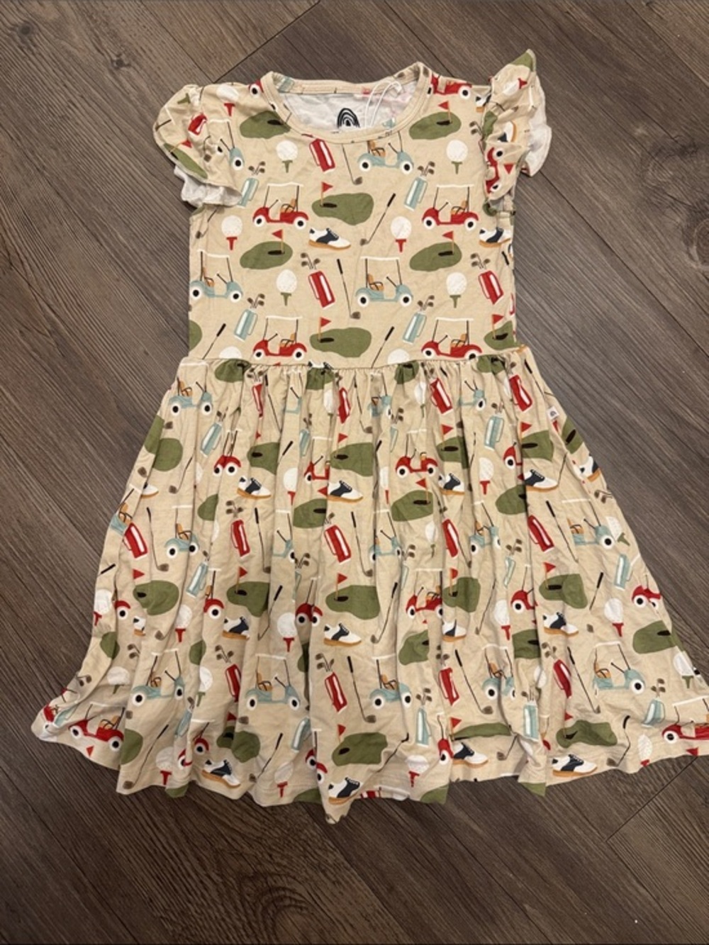🆕 Adorable Emerson & Friends Golf Print Bamboo Twirl Dress w Ruffle Sleeves. NWT